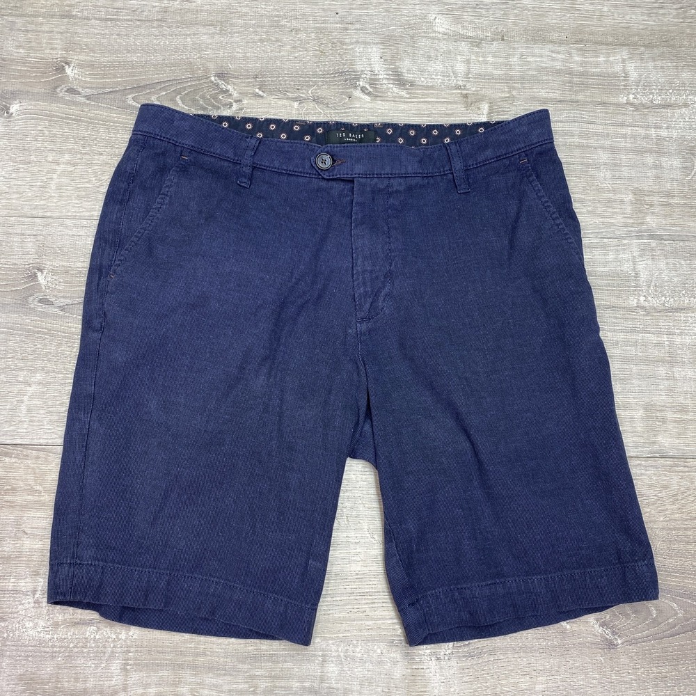 Ted‎ Baker Shorts Mens 32 Blue Chino Cotton Stretch Casual Flat Front Summer